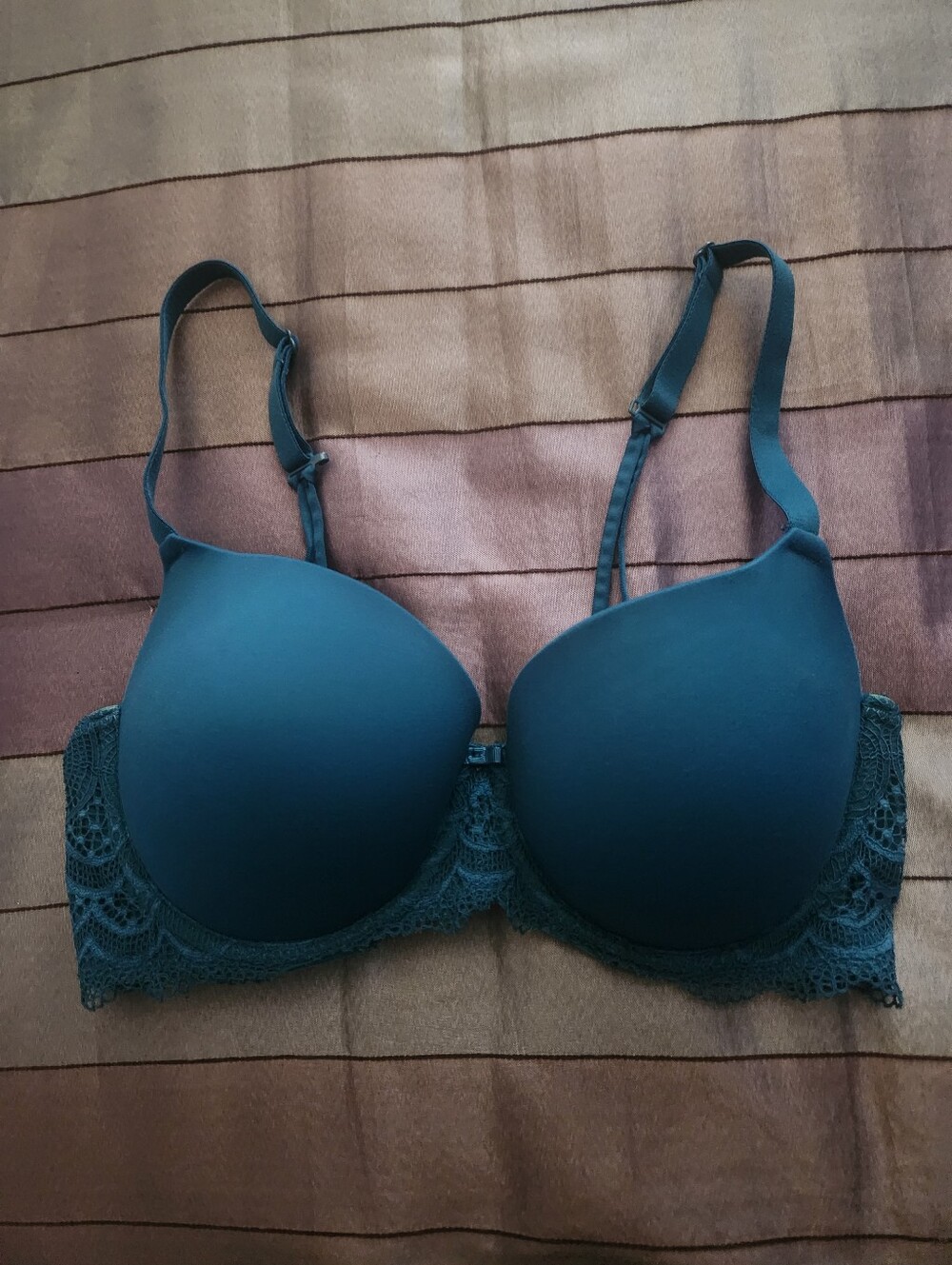 Auden teal lace balconette bra with lace trim, size 36D #lingerie #balconette